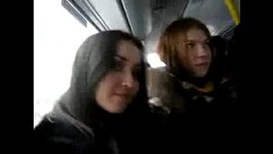 Russian girls flirt with an exhibitionist stranger on the bus